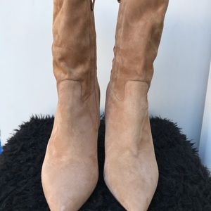 VALENTINO Twist Heel Suede Mid Calf Boots